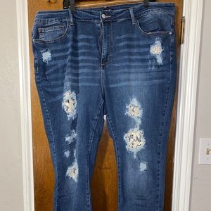 Judy Blue Lace Distressed Skinny Jeans